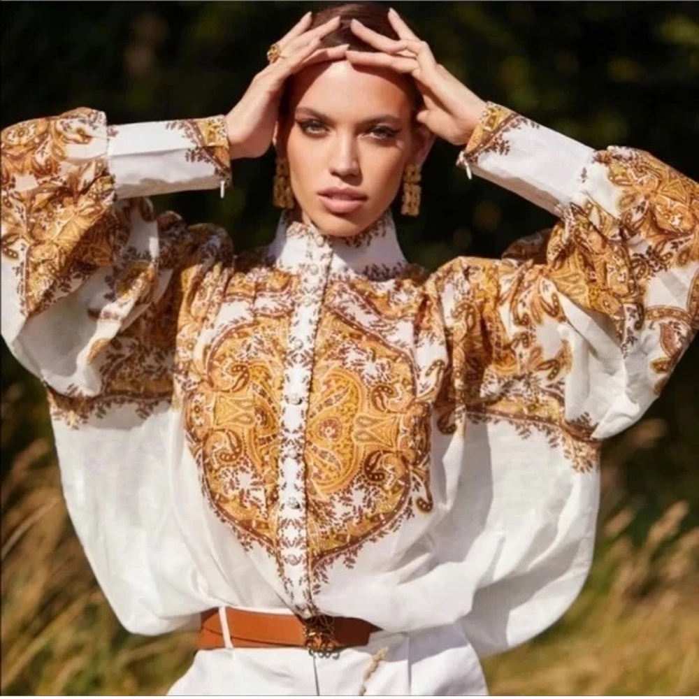 Zimmermann White and Gold Blouse sz2